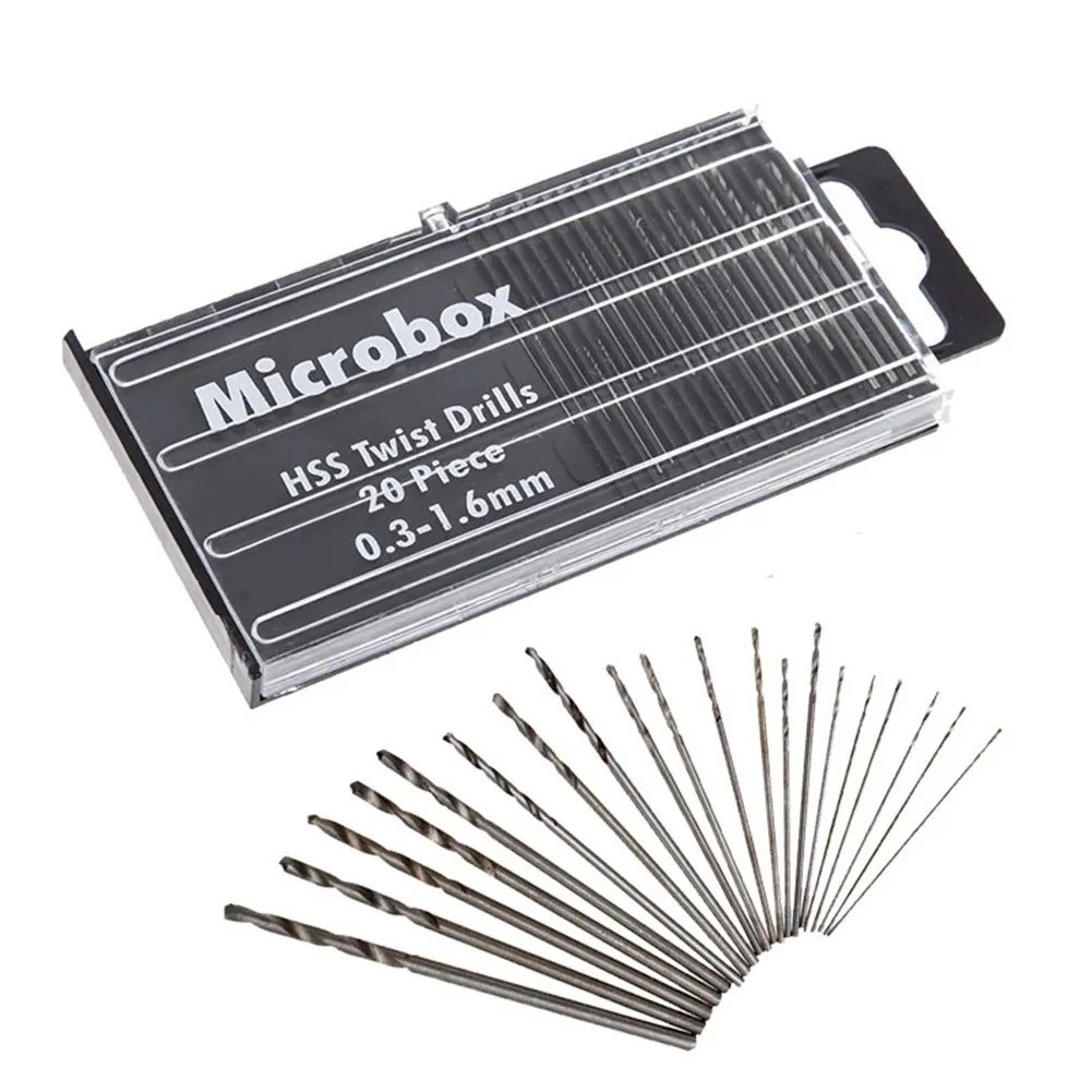 20pc Micro Drill Bit Set Wire Gauge Index #61-80 without Swivel Head Pin Vise