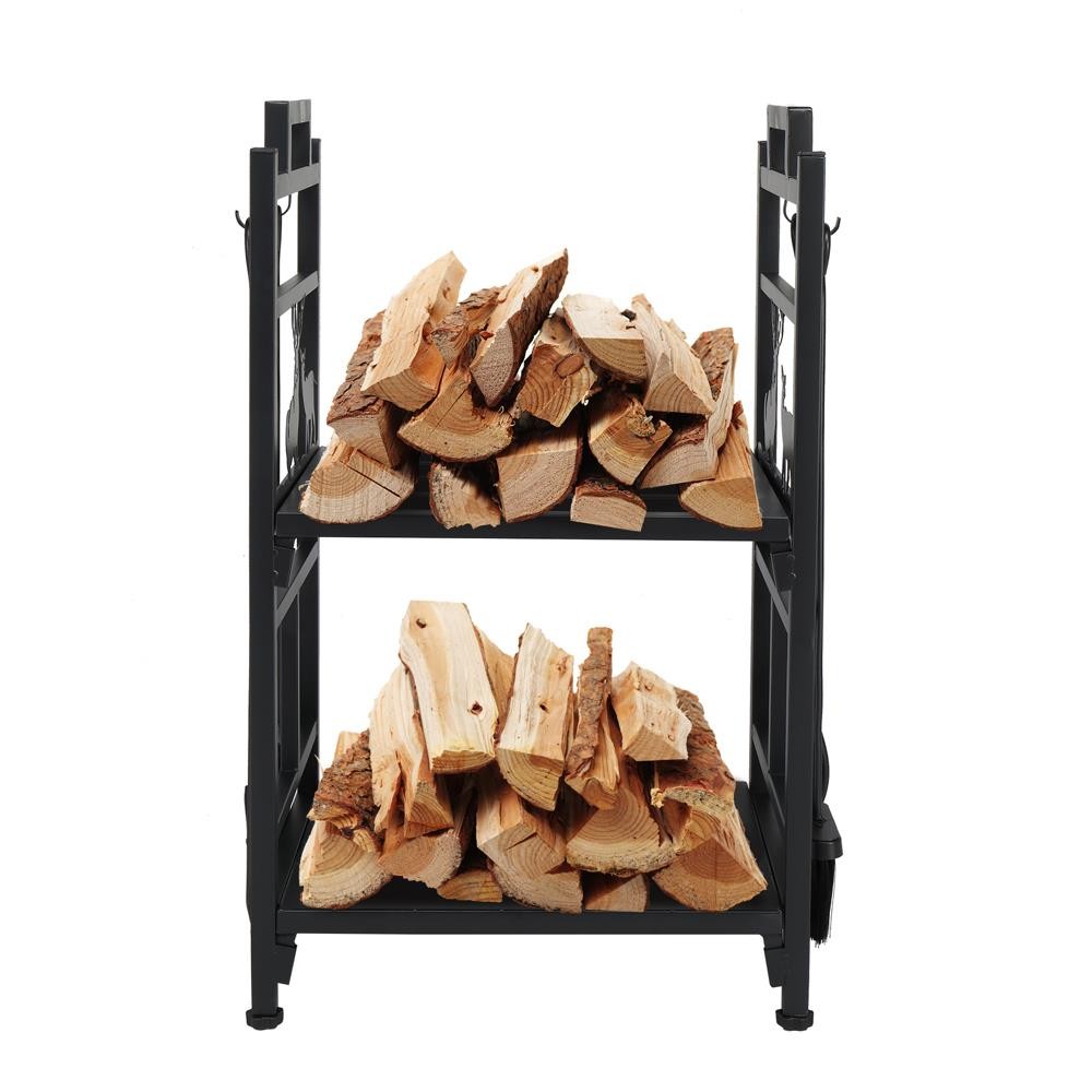 Heavy Duty Metal Firewood Log Rack Wood Storage Firewood Holder Indoor & Outdoor