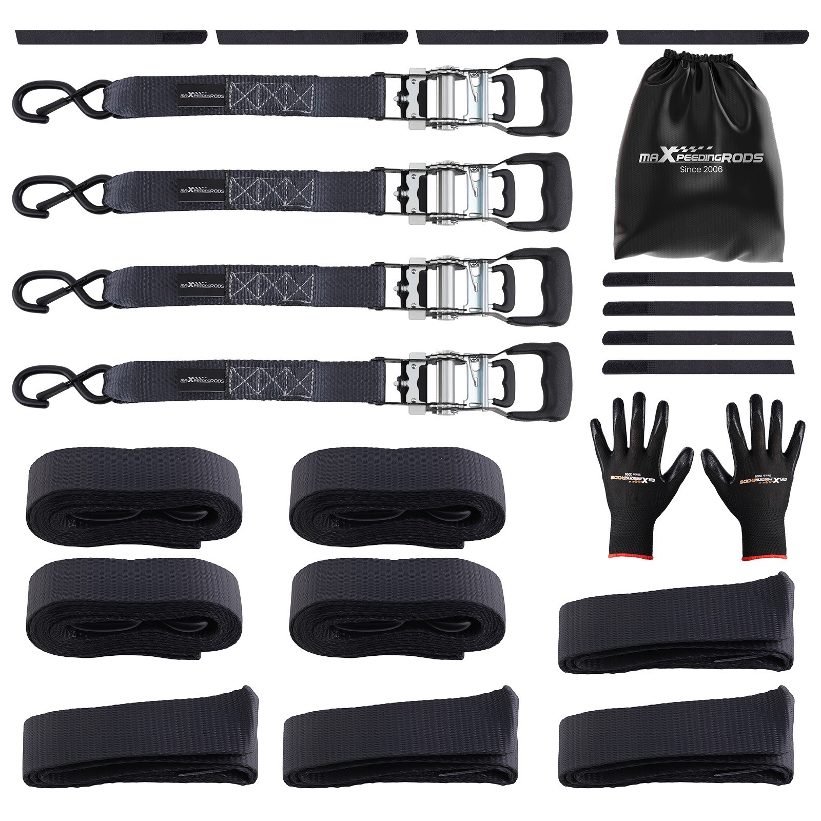 4 Pack Ratchet Tie Down Straps 1.6in x 8ft 5208 lbs Heaty Duty for Truck Black