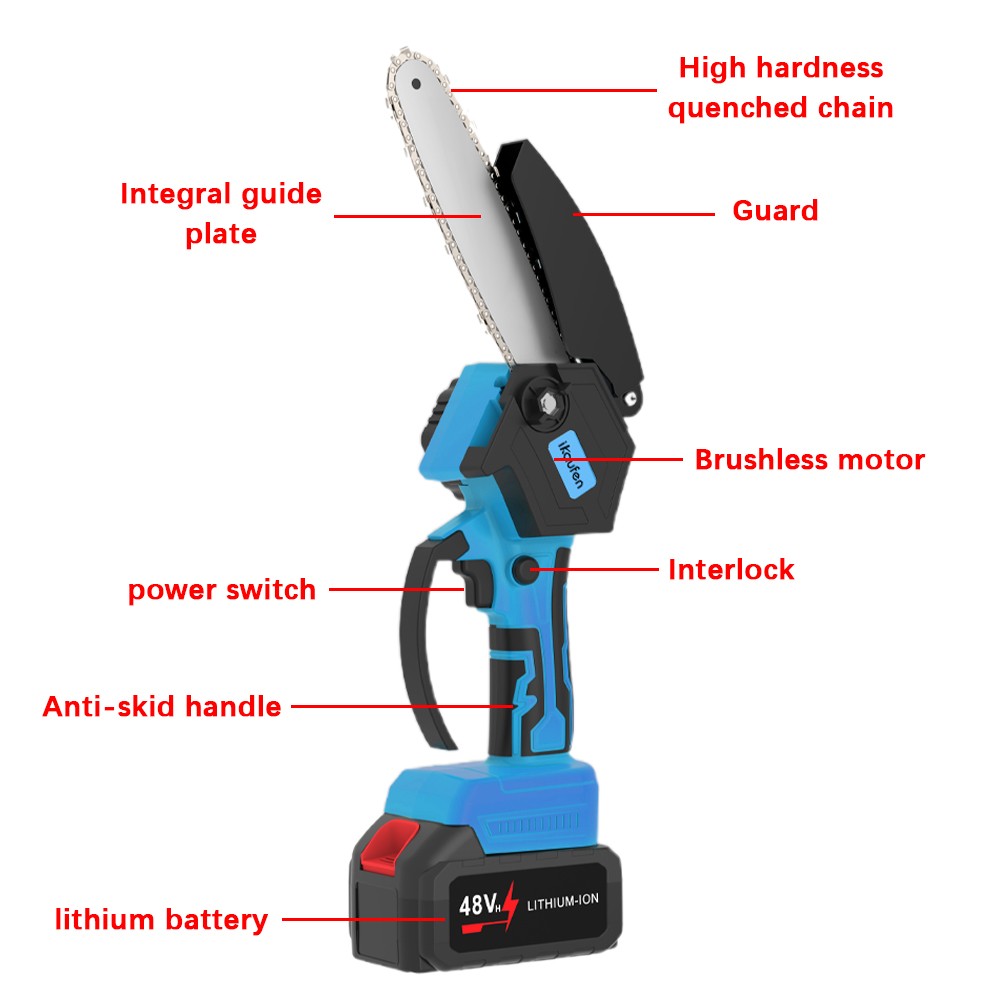 Mini Electric Chainsaw 8 Inch Cordless Handheld Pruning Saw 2 Battery Kit A07