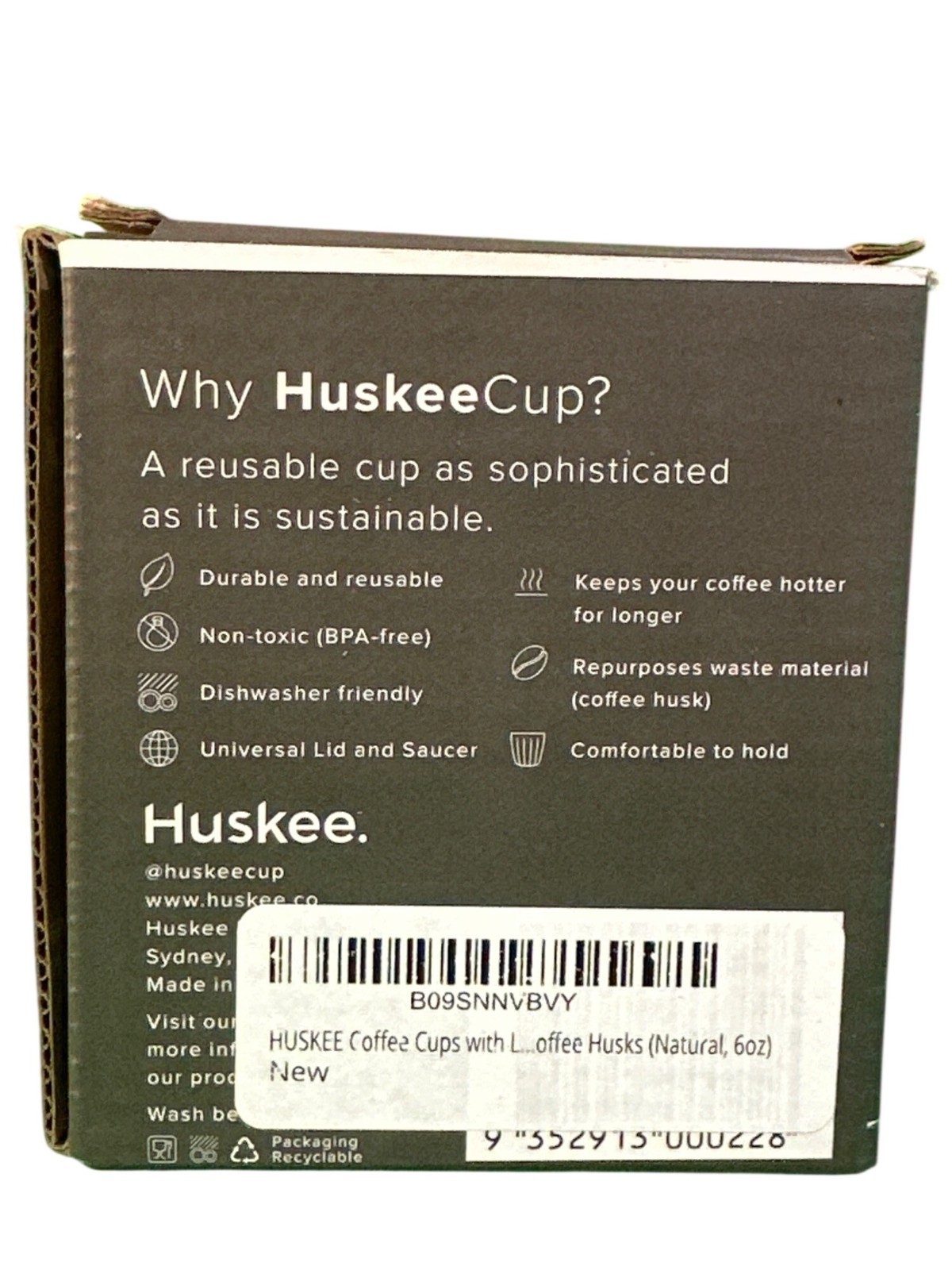 Huskee 6oz Natural Reusable Coffee Cup With Lid Eco-Friendly BPA-Free Sustainabl