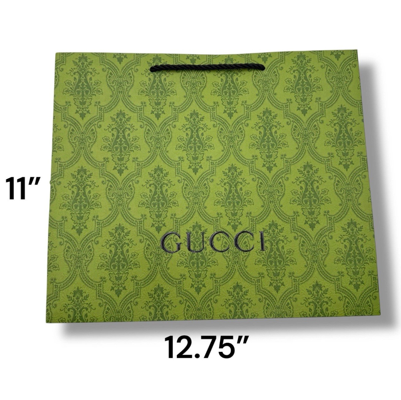 Classic Green Gucci Printed Med Shopping Gift Bag 12.75” x 11” x 4” Photoshoots