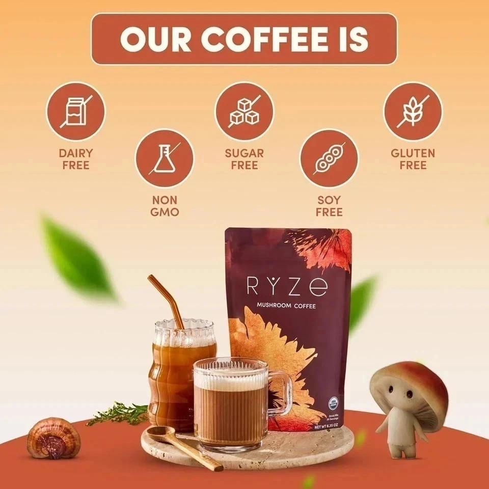 4 Pack RYZE Mushroom Coffee 30 Servings Organic Energy Gut Health Focus Blend