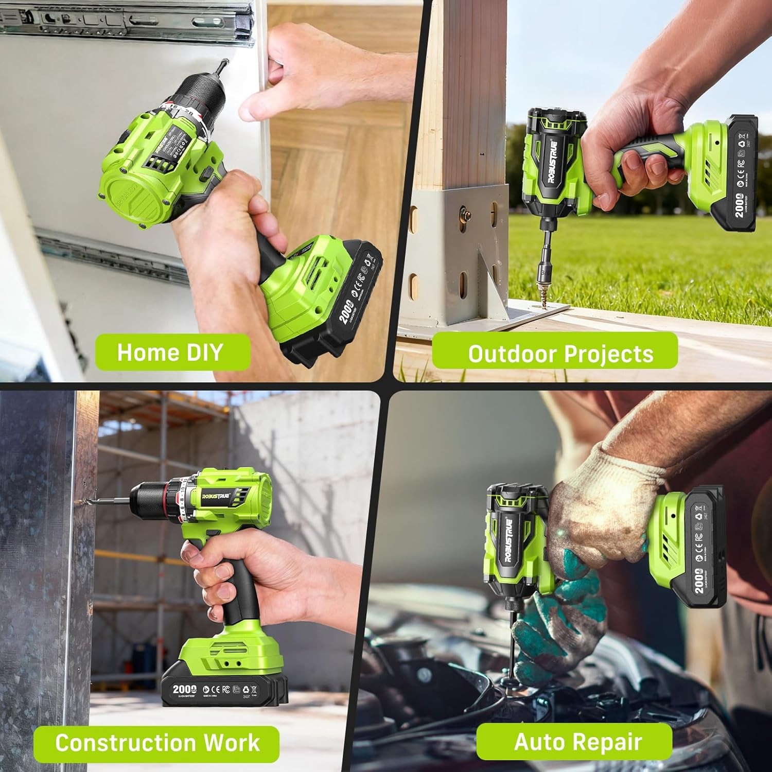 21V Cordless Drill Driver Combo 3/8″ Drill 1/4″ Impact Driver 2Batteries Charger