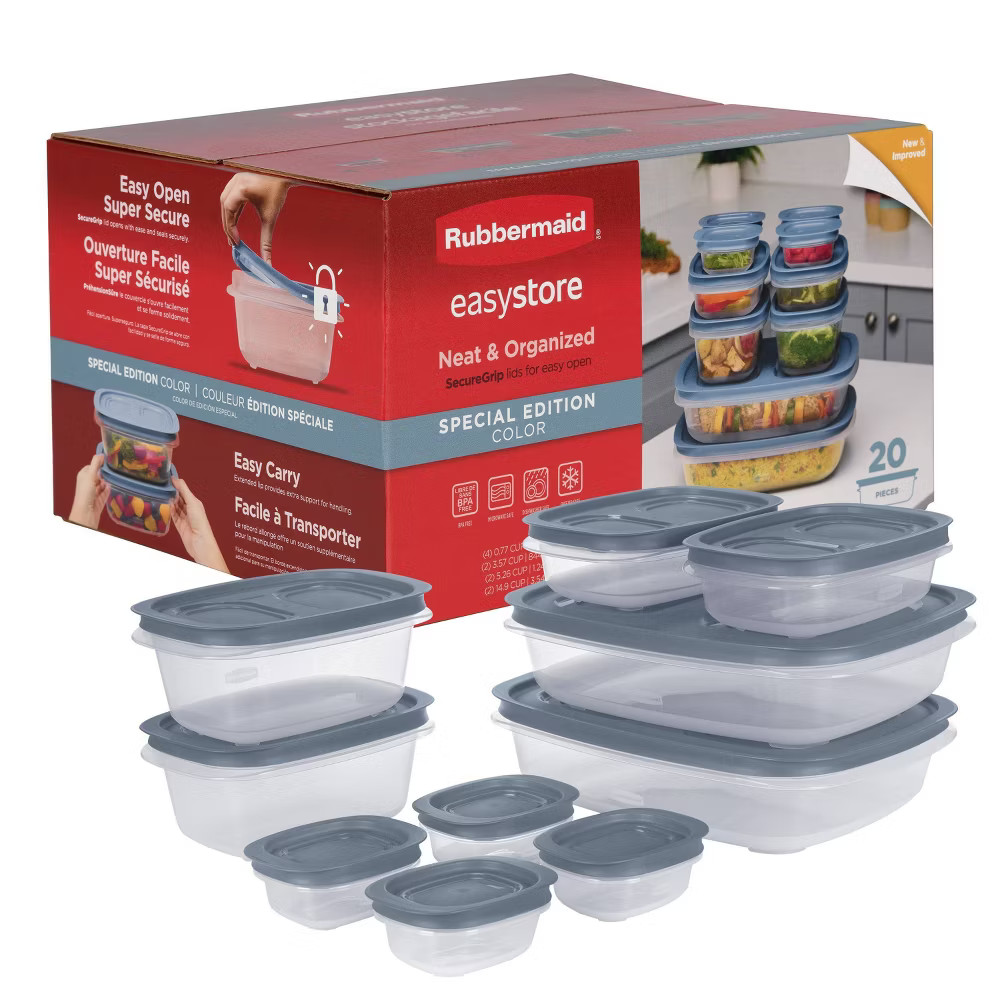 Rubbermaid Easy Store 20pc Large Rectangle Food Storage Container Set