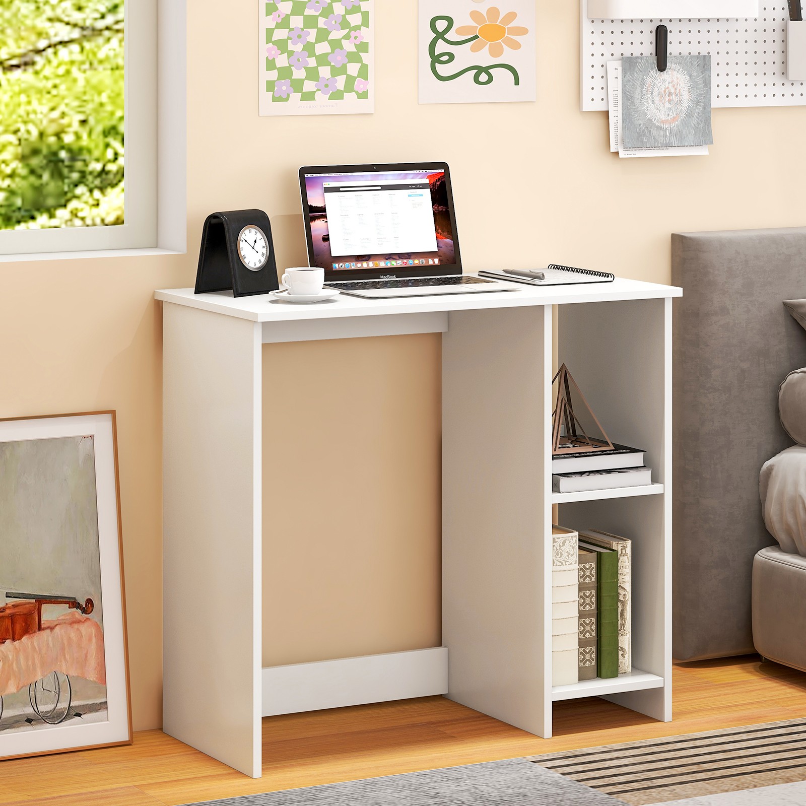 31.5″ Small Computer Desk Home Office Study Writing Desk w/ 2 Compartments