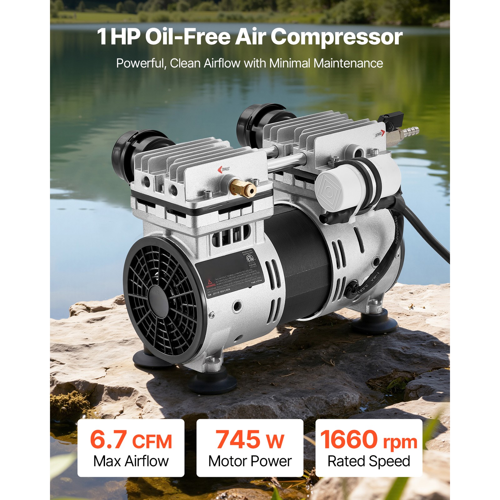 Uimoso Pond Aerator for Lakes up to 3 Acres, 6.7CFM, 1 HP Air Compressor, 745W