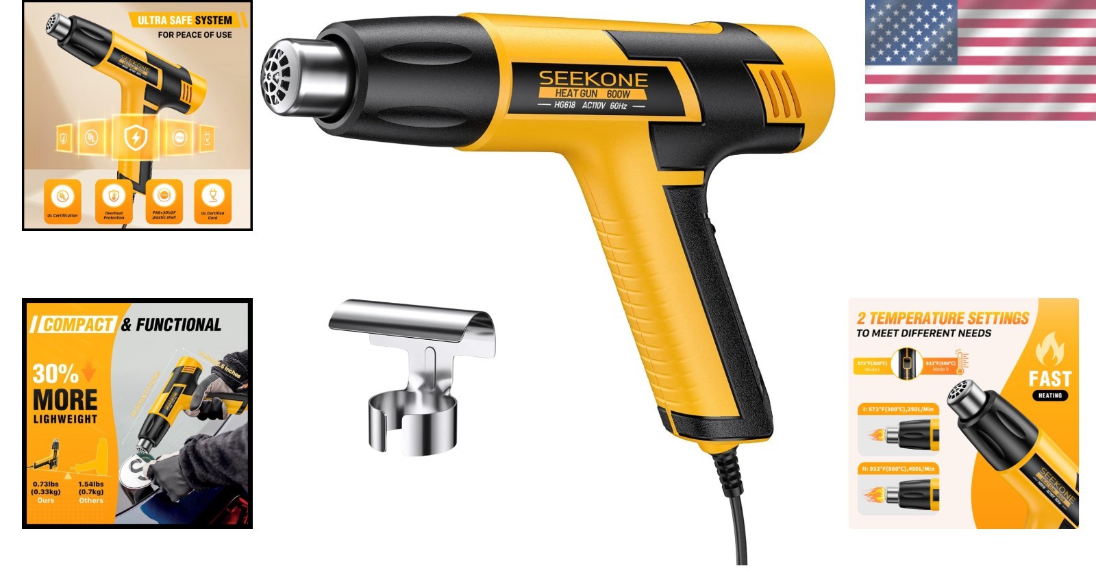 Lightweight Dual Temperature Heat Gun 572℉-932℉ for DIY Crafting & Repair