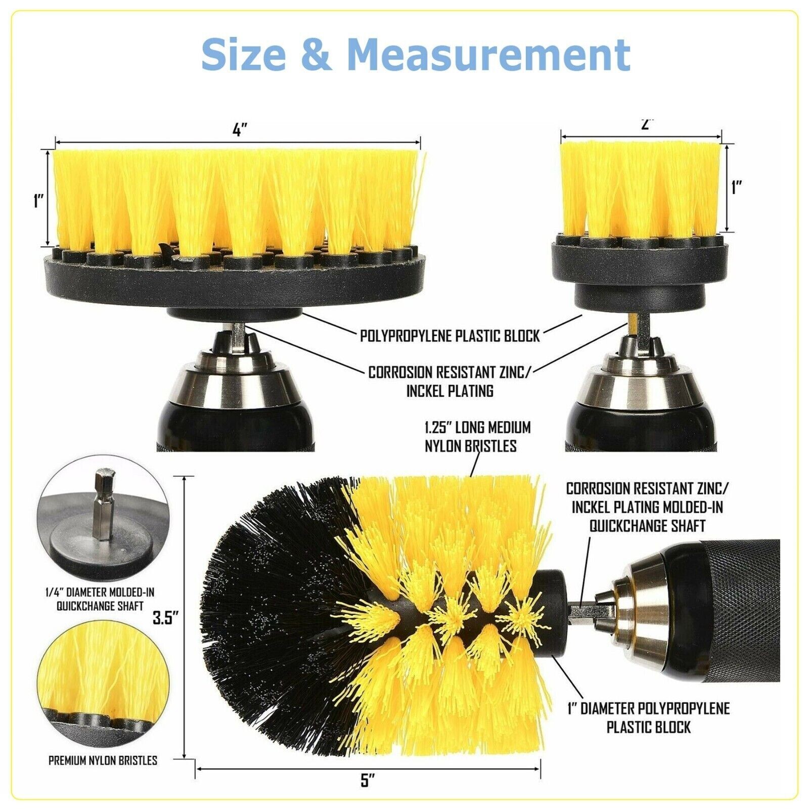 5X Drill Brush Set Power Scrubber Drill Attachments Carpet Tile Grout Cleanings