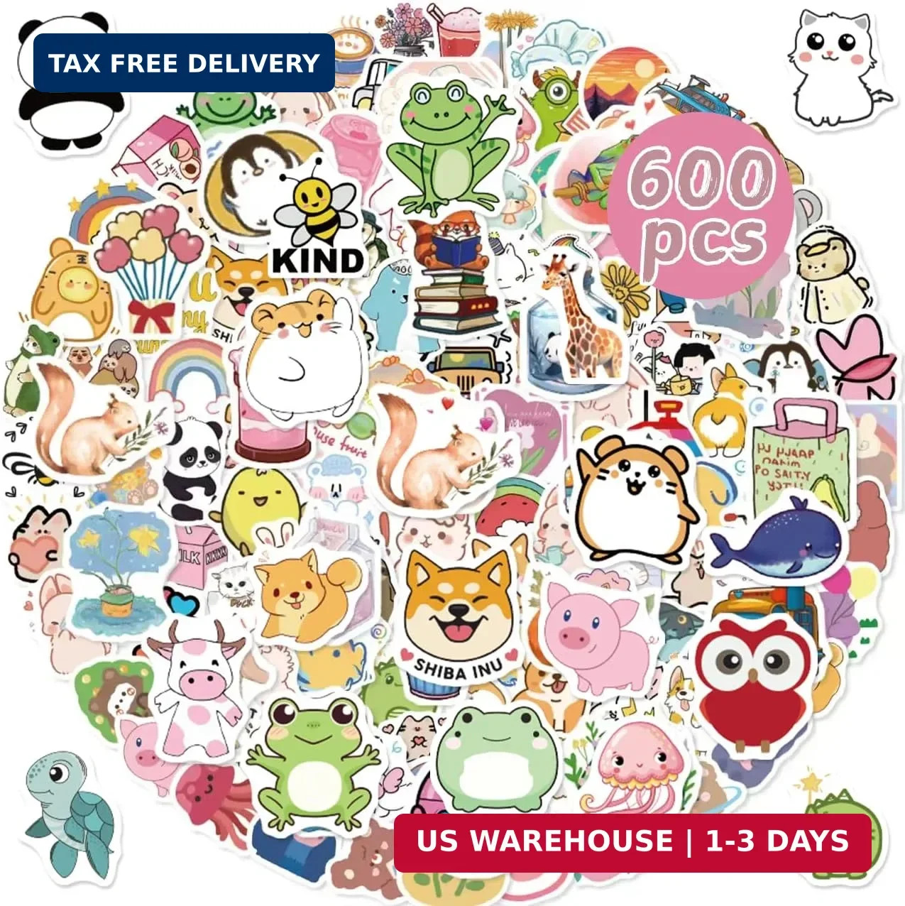 600 Pcs Cute Stickers Bulk for Kids Girls Teens Adults,Waterproof Cute Animal St