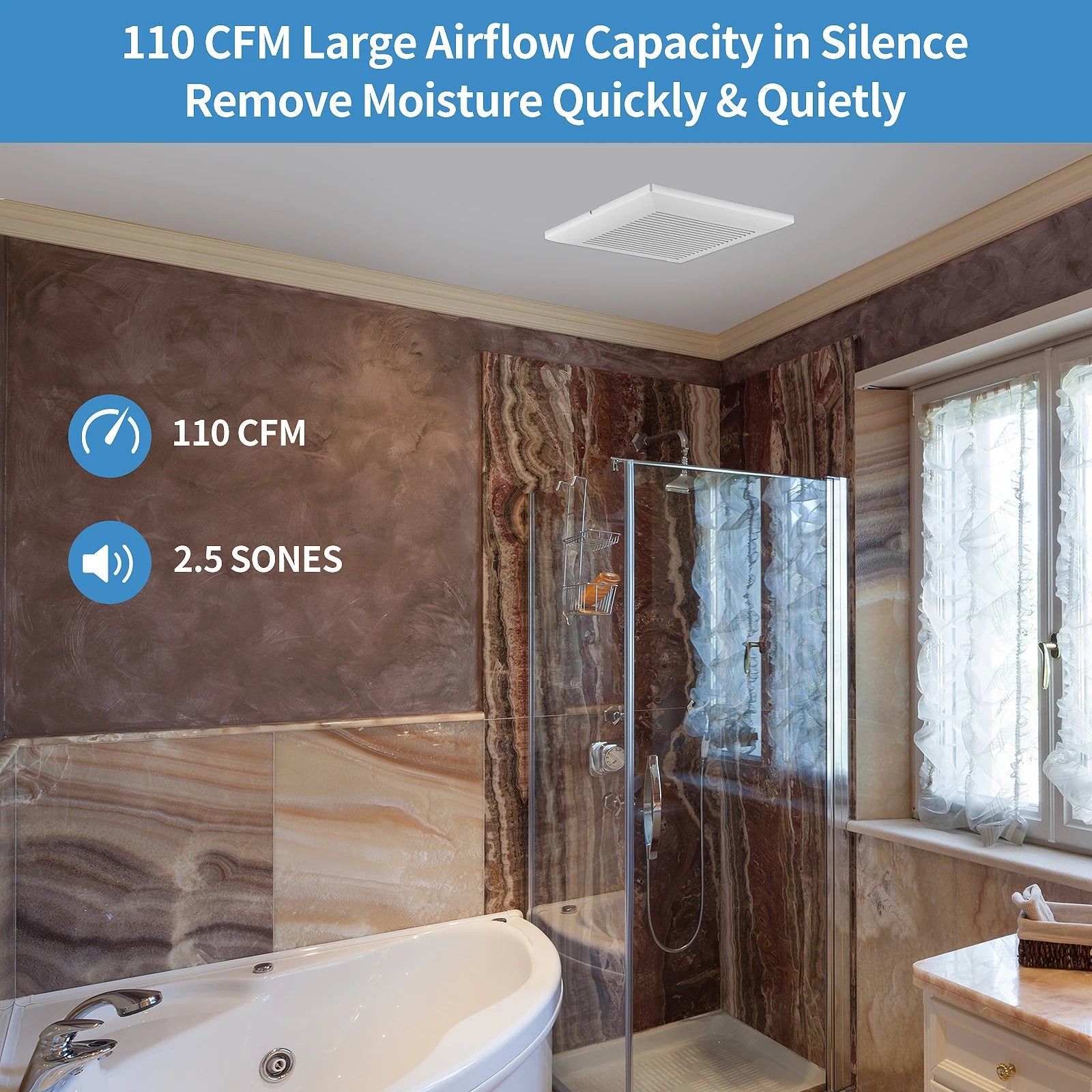 110 CFM Ultra-Quiet Bathroom Exhaust Fan 30dB Ceiling Mount HVI Certified