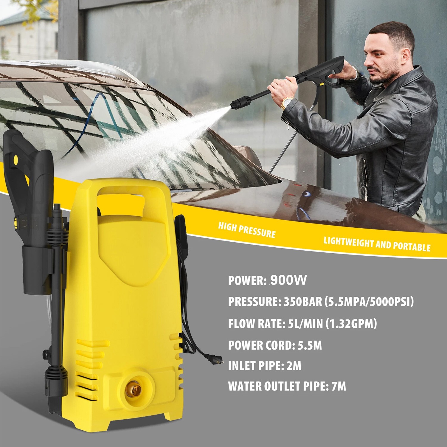5000 PSI Electric Pressure Washer High Pressure Washer Portable Powered Washer