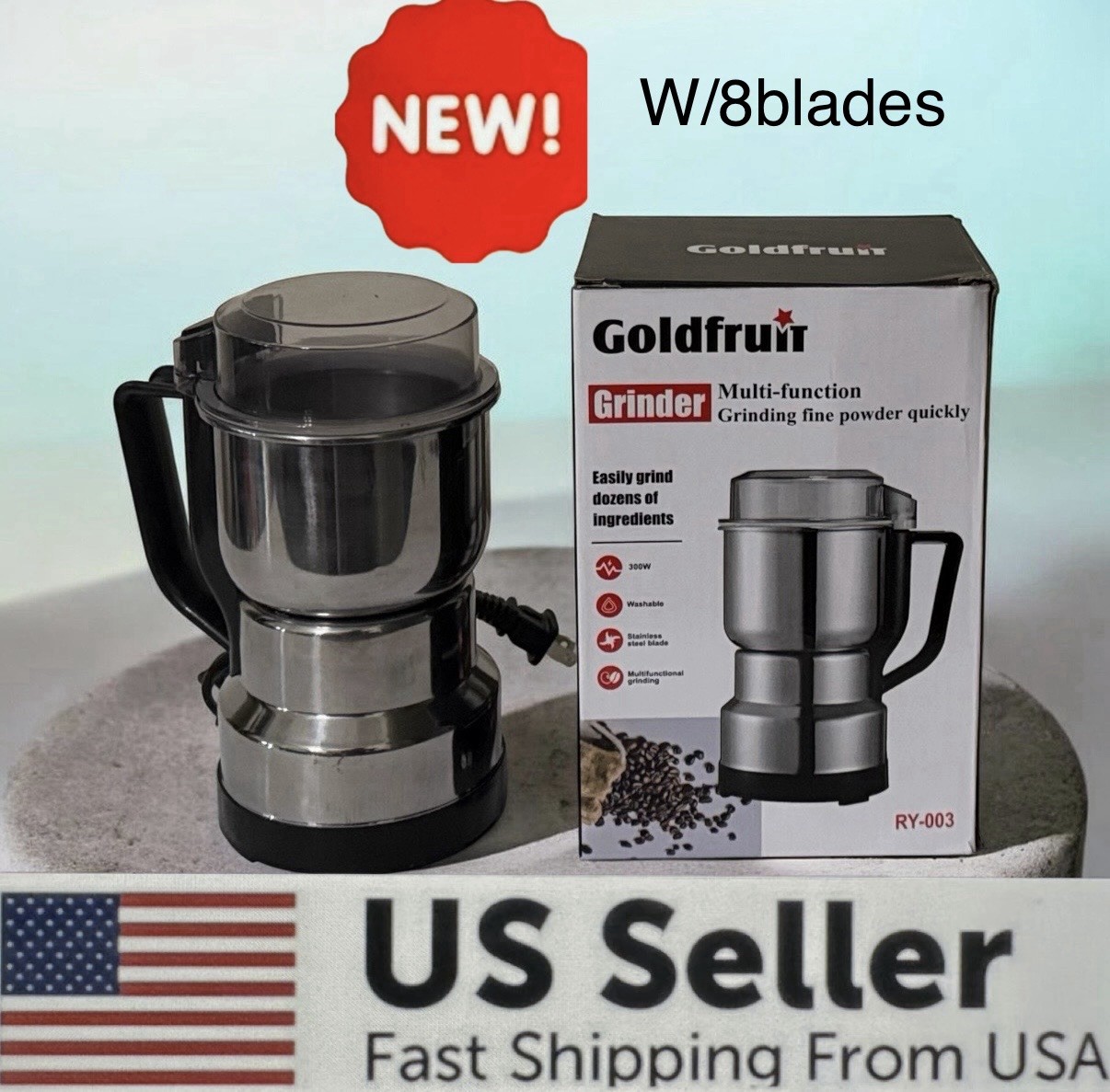 Electric Coffee Bean Grinder Nut Seed Grind Spice Crusher Mill Blender W/Handle