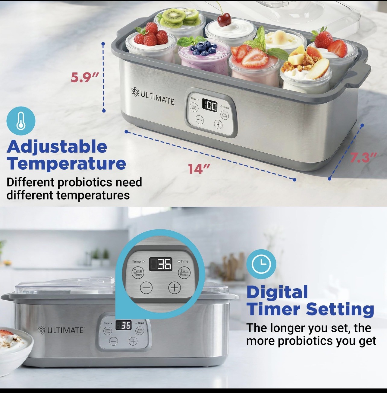 Ultimate Probiotic Yogurt Maker with Adjustable Temperature & Time Control,