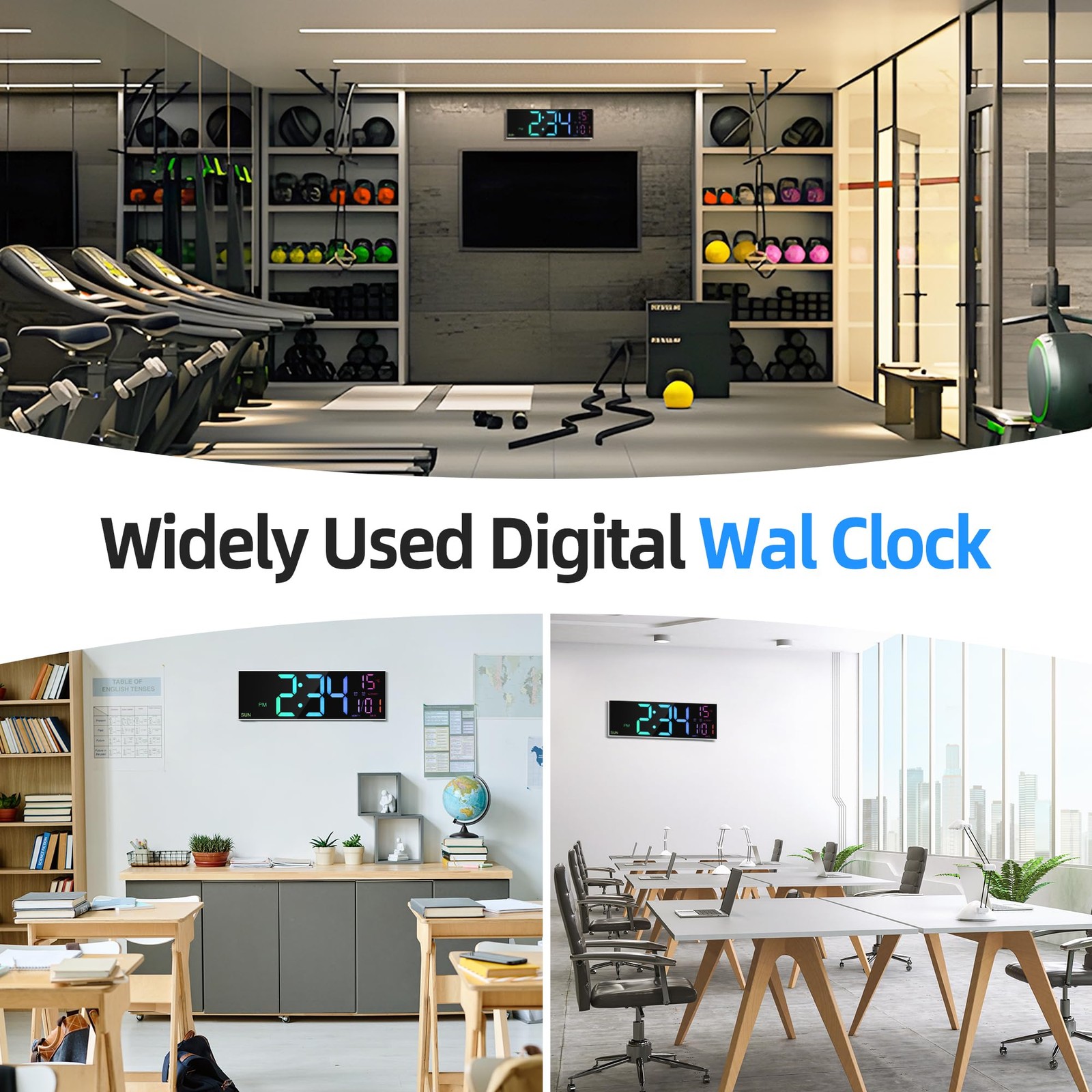 16.2” Large Digital Wall Clock with Remote Control, Big LED/Dual Alarm/8 RGB…