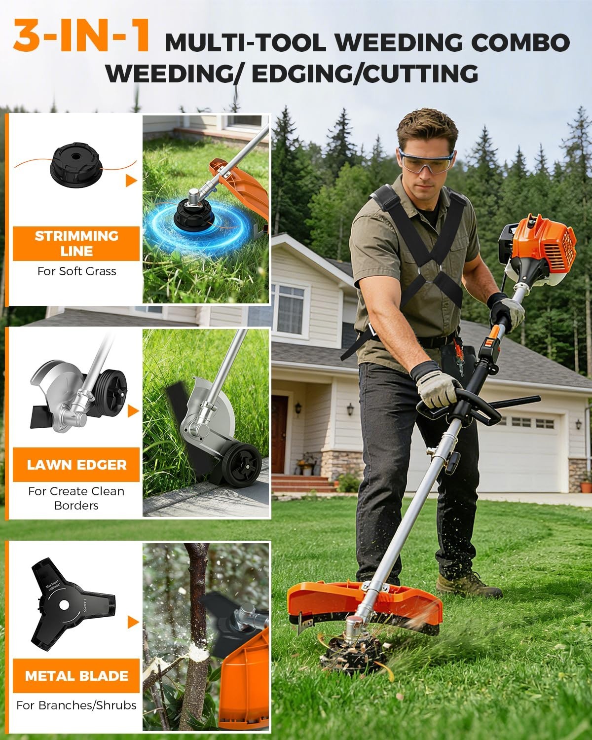 NEOTEC 3-in-1 Multi-Functional Trimming Tools Gas Hedge Trimmer 26CC Weed Eater