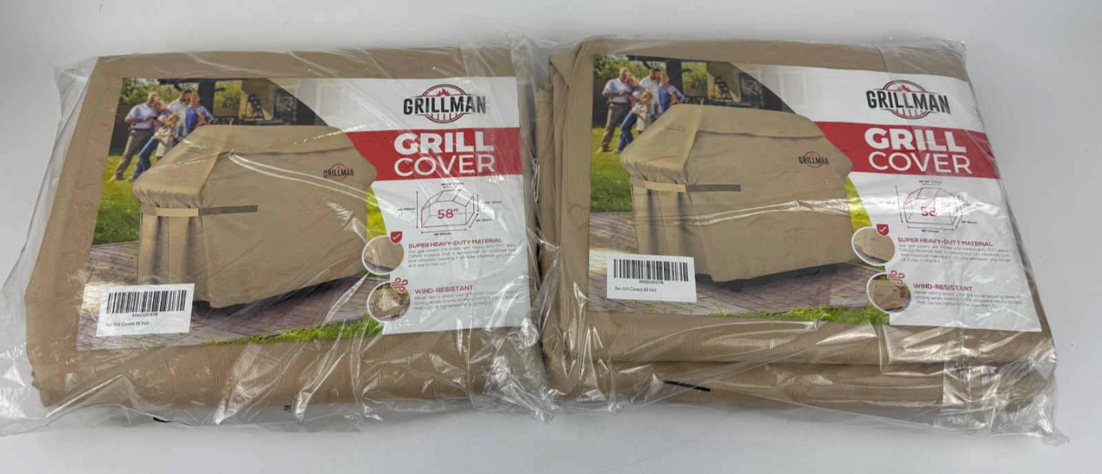 Grillman Grill Cover BBQ Outdoor Grill Covers Charcoal Gas Grills Tan, 58 in 2PK