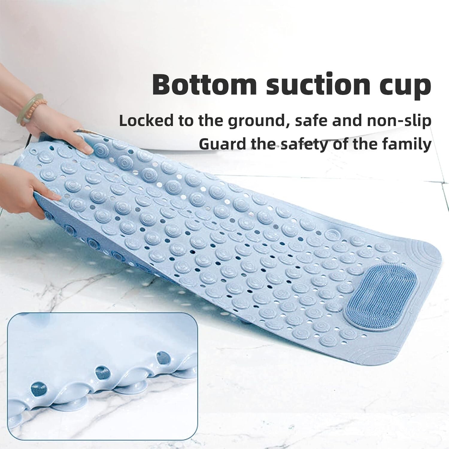 Shower and Bathtub Mat 27.5×14.2In, Rubber Non-Slip Shower Mat for Elderly & Kid
