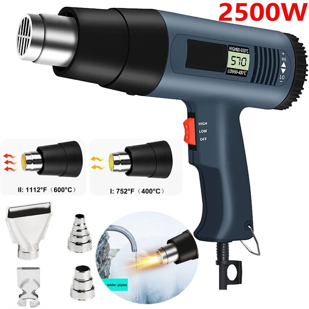2500W Heat Gun Electric Hot Air Gun Dual Temperature LCD Display 4 Nozzles NEW