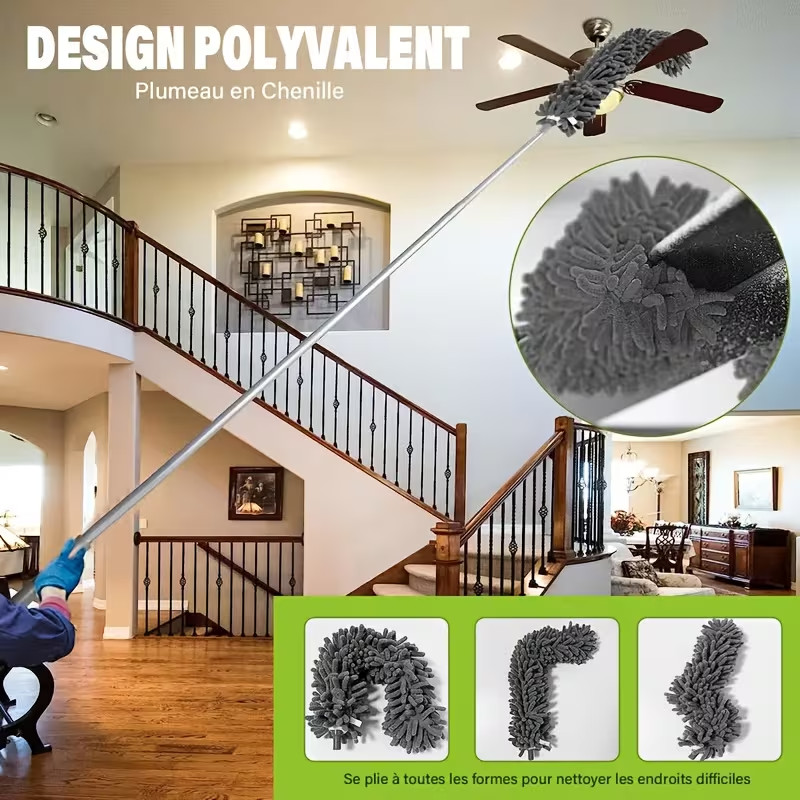 7Pcs Microfiber Ceiling Fan Duster-Cobweb Cleaner Brush Kit Telescopic Extension