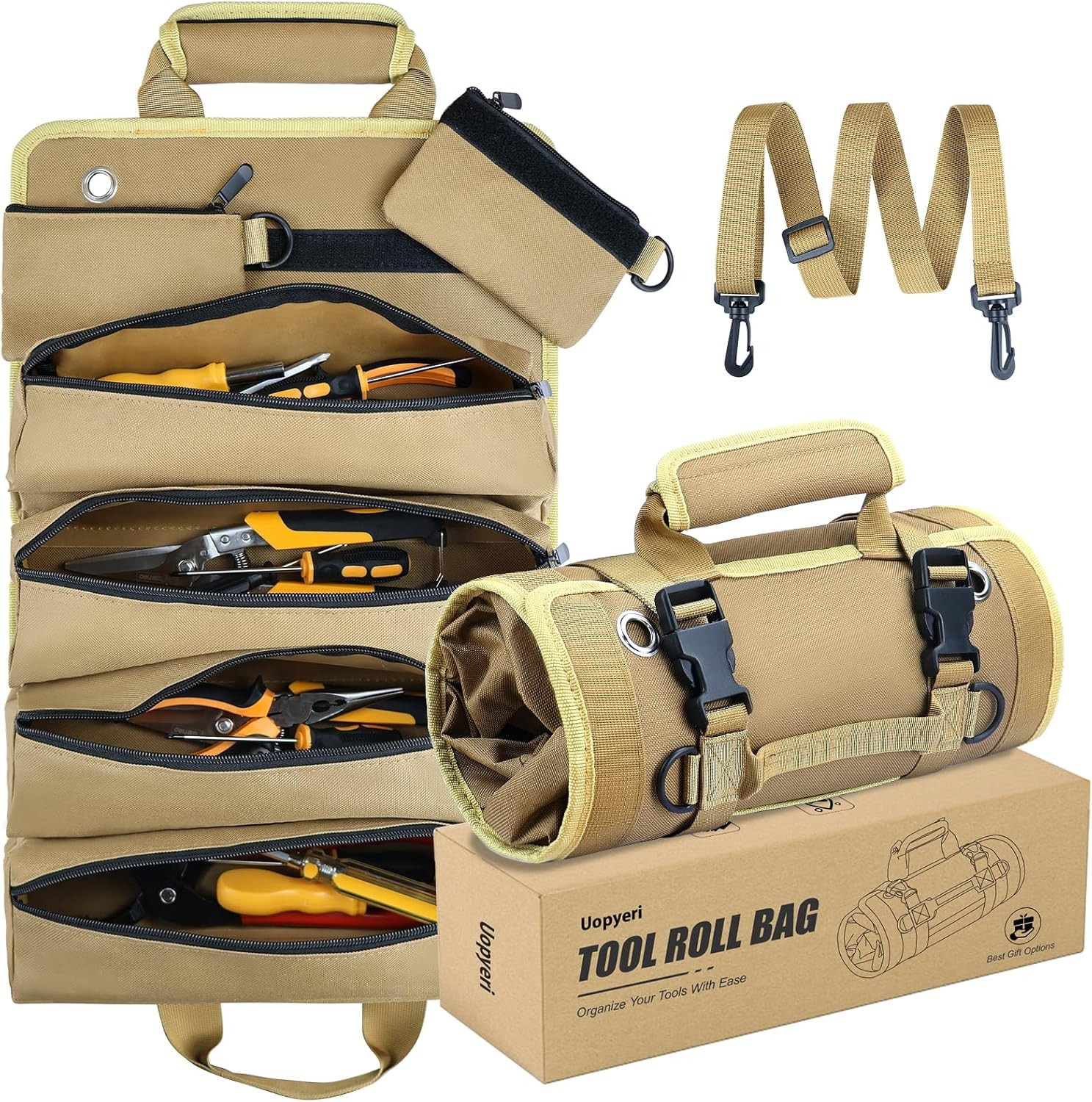 Heavy Duty Roll Up Tool Bag – 6 Pouch Waterproof Tool Organizer Compact Portable