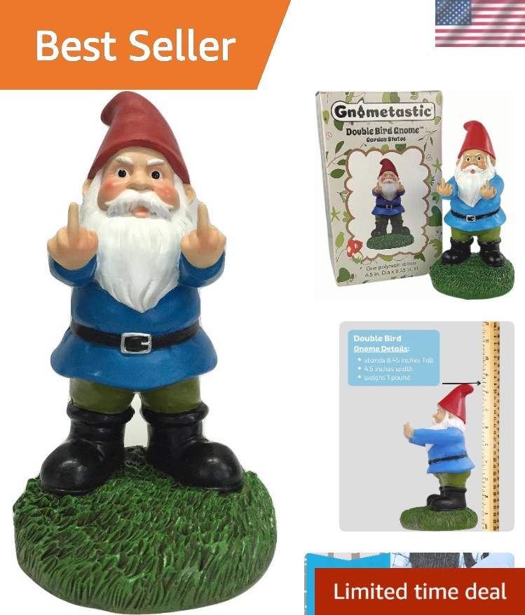 The 8.5in Naughty Gnome – Unique Middle Finger Statue for Garden