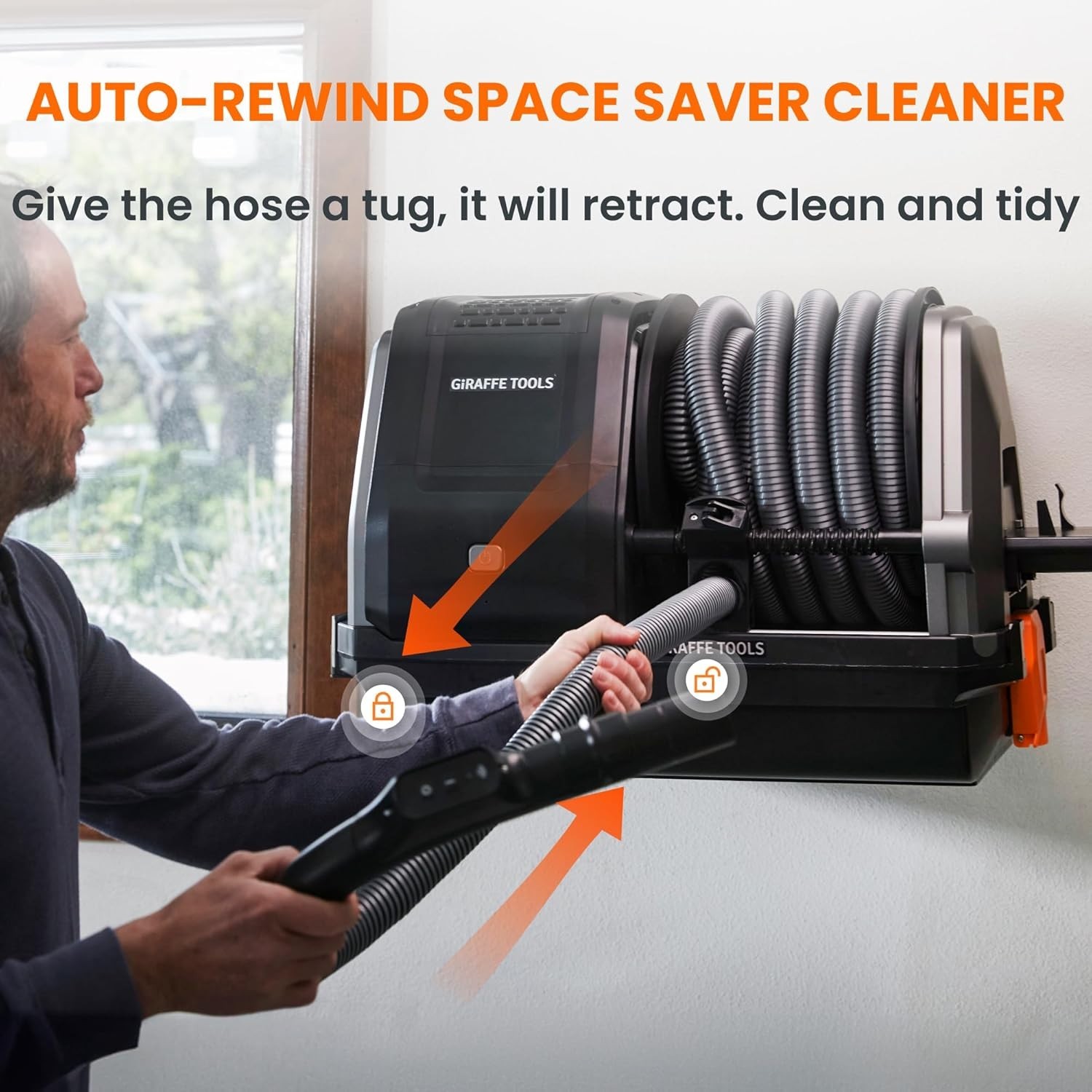 Giraffe Tools Wet Dry Vacuum Cleaner with 30FT Retractable Hose–Remote Control