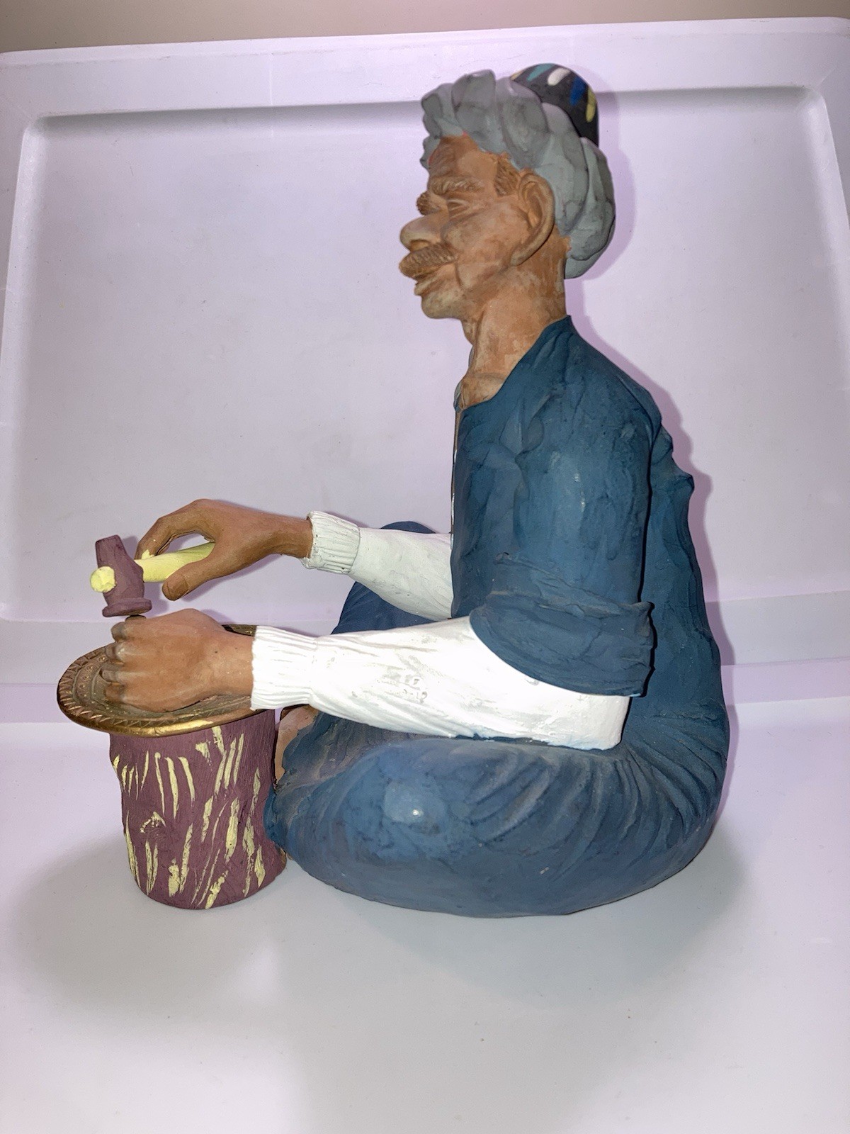 Egyptian Terracotta Clay Mud Figurine Handcrafted Folk Art Signed Vintage 10″