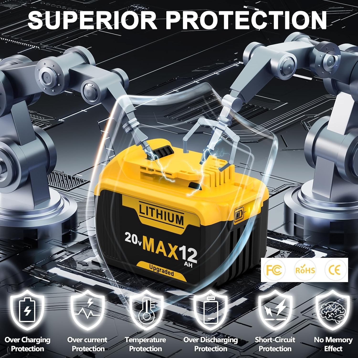 4Pack 12.0AH For DeWalt 20V 20 Volt Max XR Lithium Ion Battery DCB206-2 DCB205-2