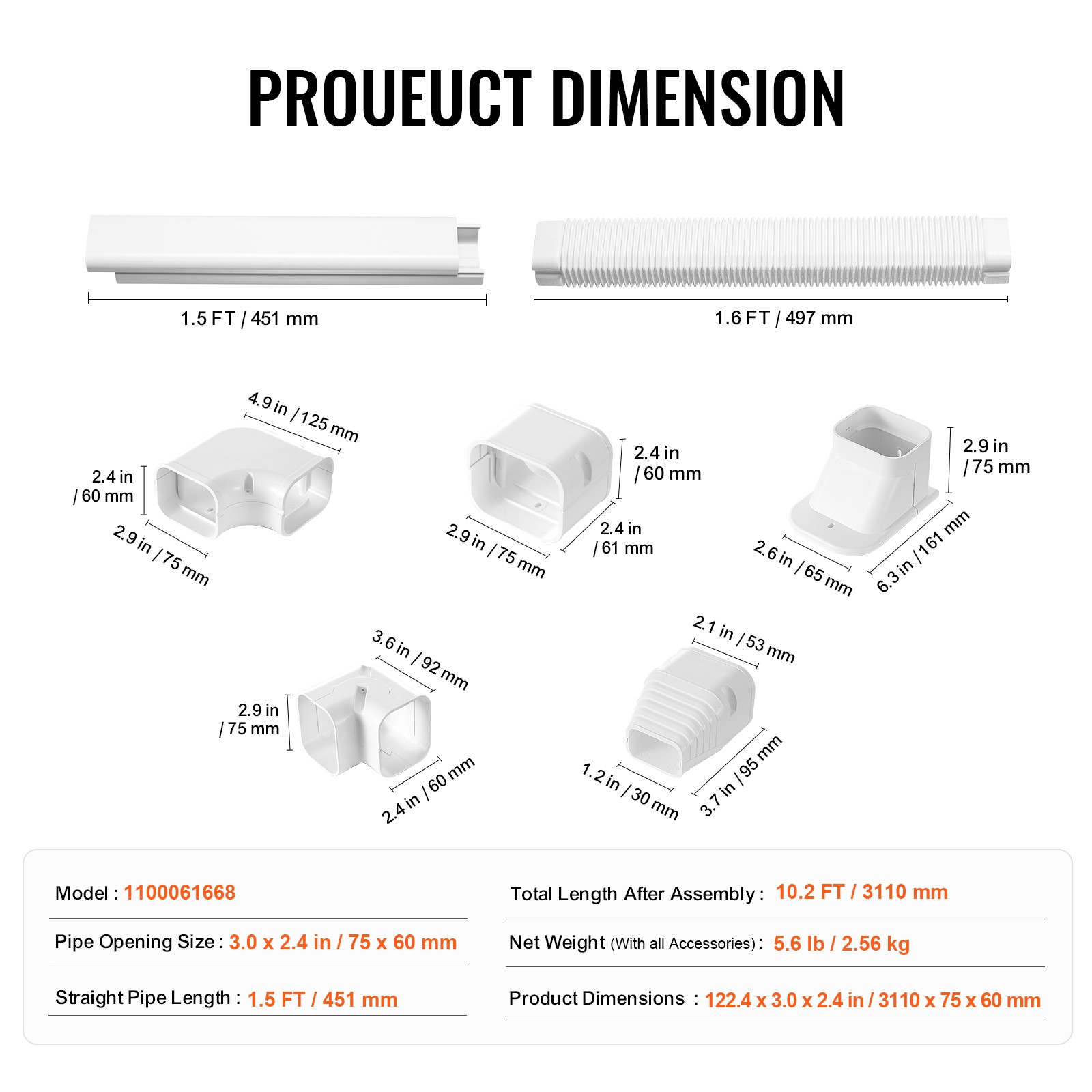 VEVOR 3″ W 10 Ft Line Set Cover Kit For Mini Split/Central Air Conditioner PVC