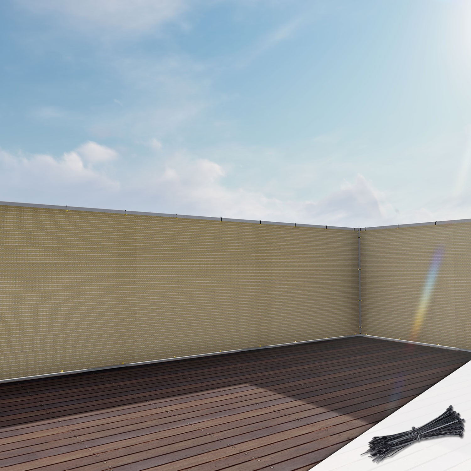 Custom 3 Ft Tall Beige Privacy Deck &Fence Screen Home Balcony Yard Cover Mesh