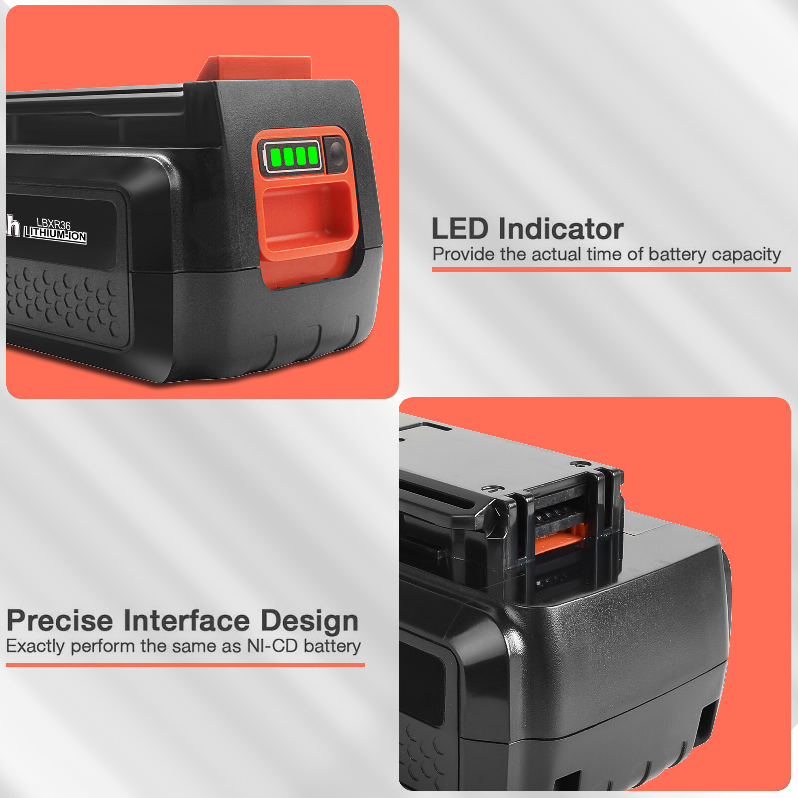 For Black Decker 40V Battery 40Volt Max Lithium 5.0AH LBX2040 LBXR36 LST136