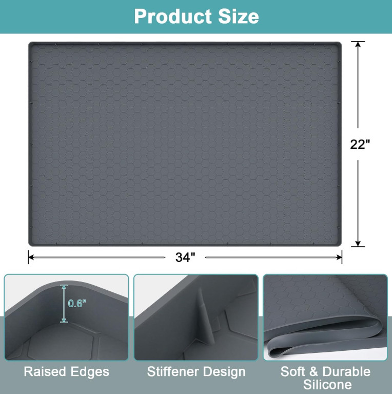 Under Sink Mat – Waterproof Kitchen Cabinet Tray – 34 x 22 Flexible Silicone New