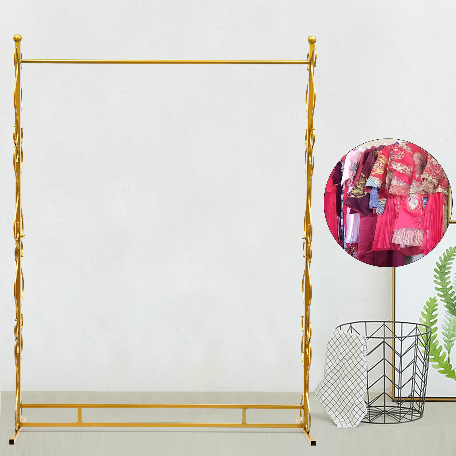 Metal Carbon Steel Garment Rack with Bottom Gold Wedding Dress Display Stand