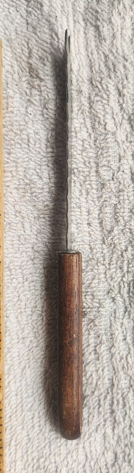 Vintage Slender Cheese Knife Fork End Wooden Handle Stainless Steel 3.5″ Blade