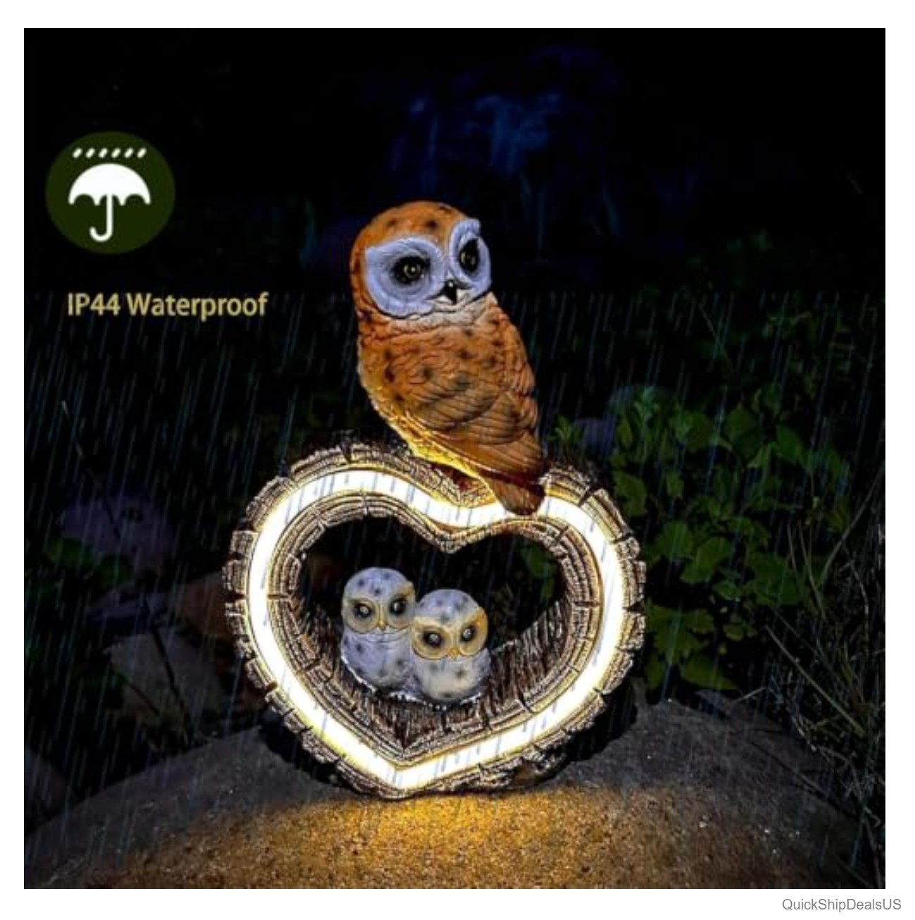 Solar Garden Owl Statue Resin Solar Powered LED Heart Light Outdoor Yard Art
