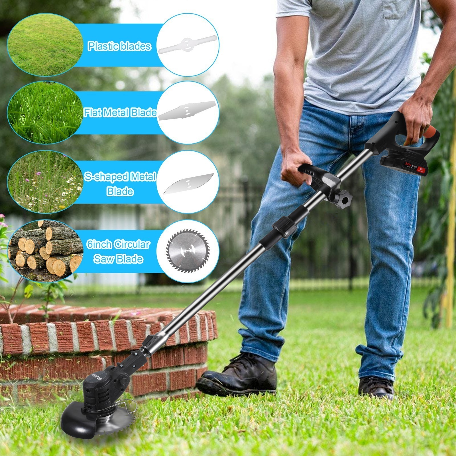 Electric Cordless Grass String Trimmer Lawn Mower Weed Wacker Cutter + 2 Battery