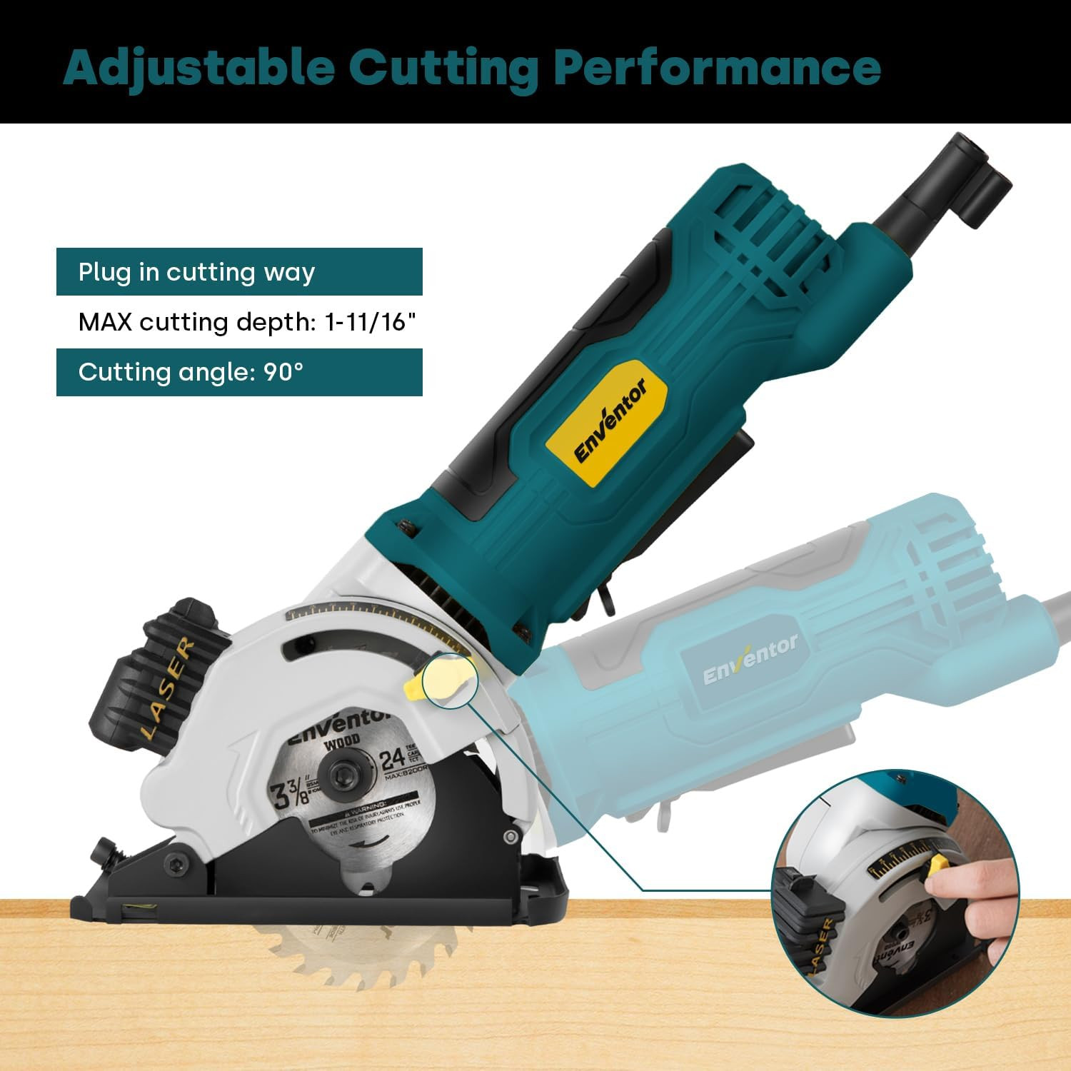 Compact Mini Circular Saw with Laser Guide, 4.8A, 3 Blades, 4000RPM