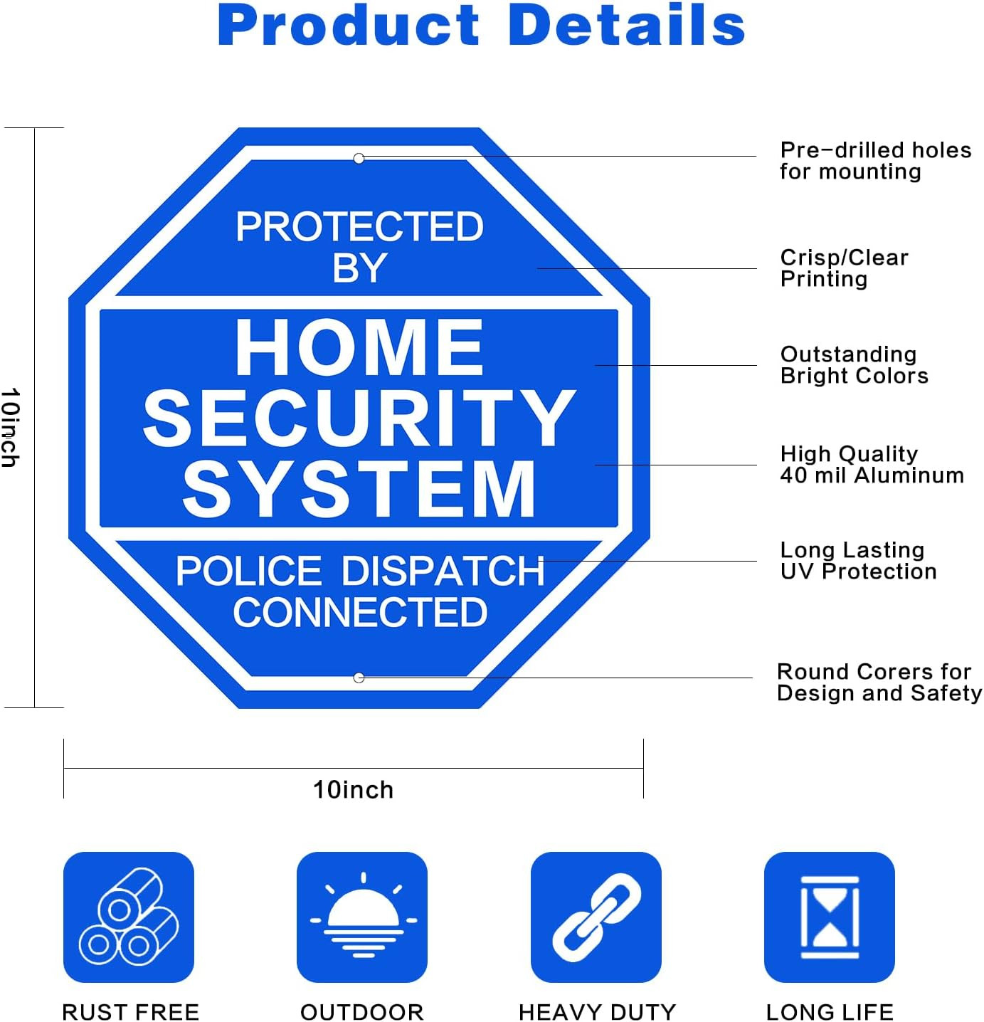 2 Pack Home Security Sign 10×10 Reflective Aluminum Yard Warning Police Dispatch