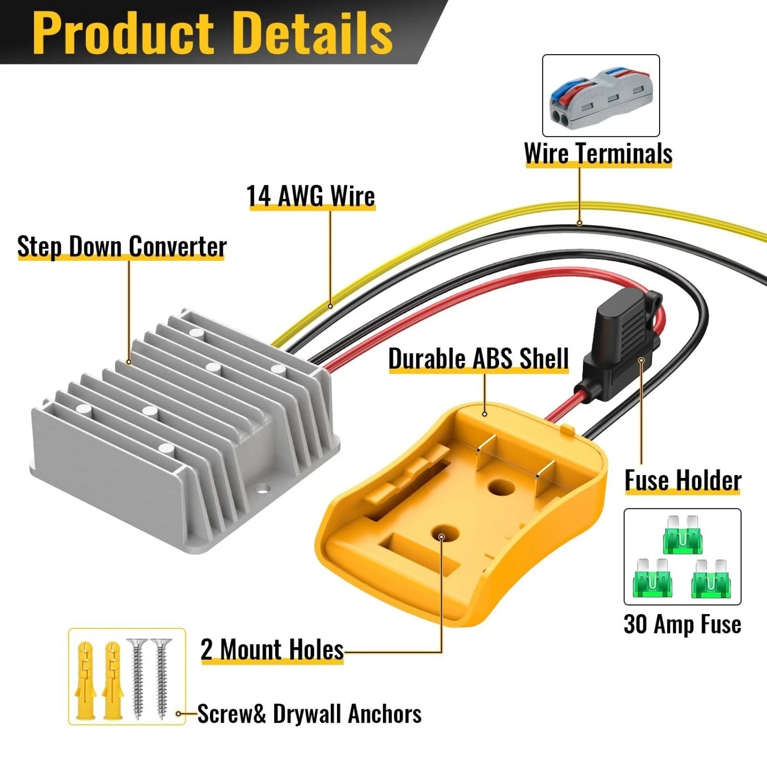 Voltage Reducer，240W 20A Step Down Converter Adapter Compatible with Dewalt 20V