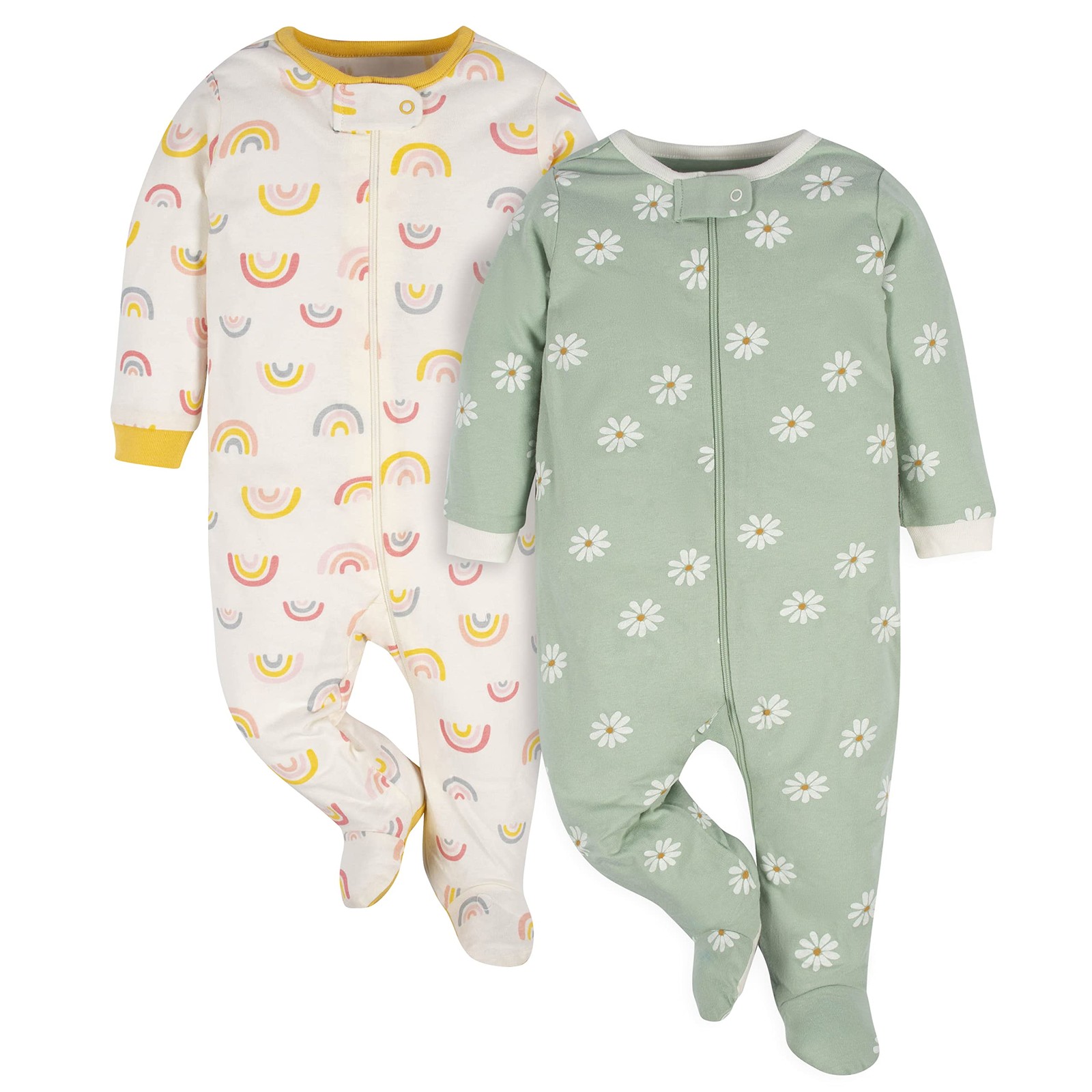 Gerber Baby Girls 2-pack ‘N Play And Toddler Sleepers, Golden Floral, 0-3 Months