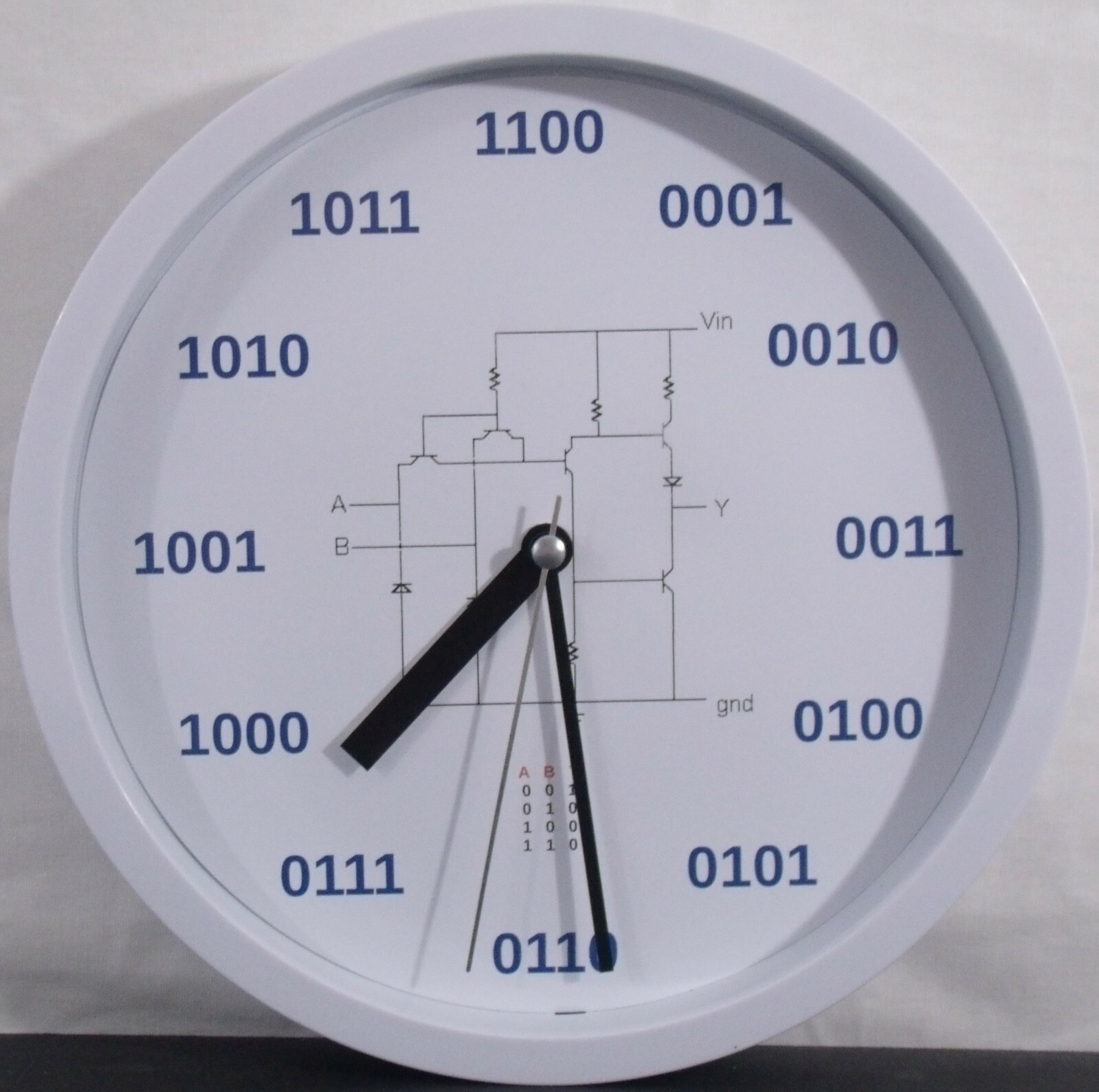 Geek Clock Analog Clock with binary numbers, NAND circuit, truth table