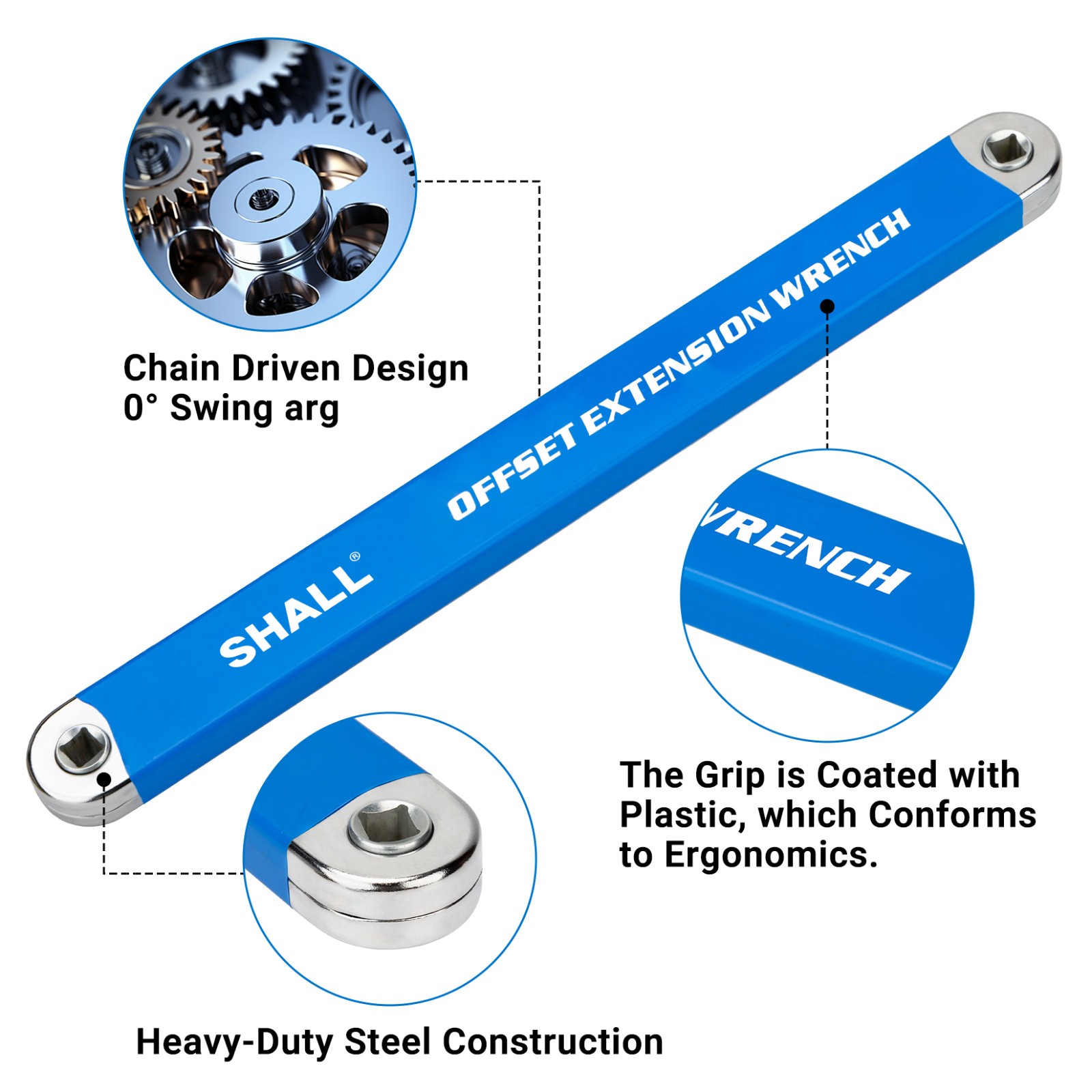 SHALL 15.4″ Offset Extension Wrench, ,with 1/2″,1/4″ ,3/8″ Square Drive adapters