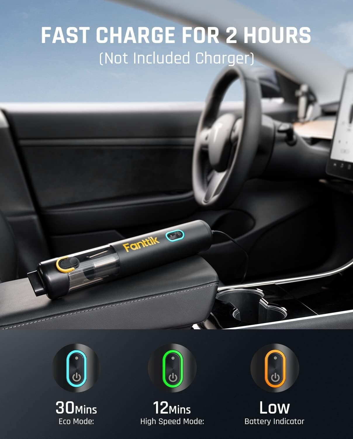 Fanttik Slim V8 Mate Cordless Car Vacuum High Power, 12000Pa/30AW, RobustClean™