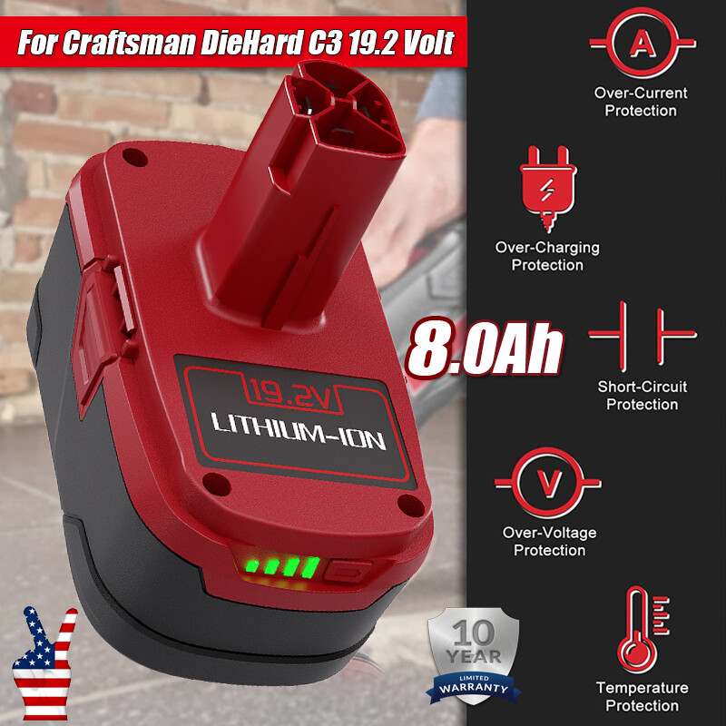 1-2Pack 8.0Ah for Craftsman 19.2V Lithium XCP Battery C3 DieHard 11375 / Charger