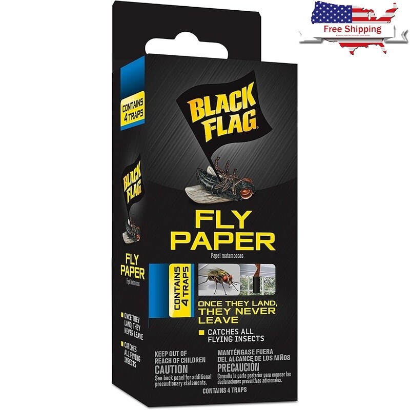 Insect Trap Fly Paper Sticky Traps Flies Mosquitoes Caterpillars 4 Pack New