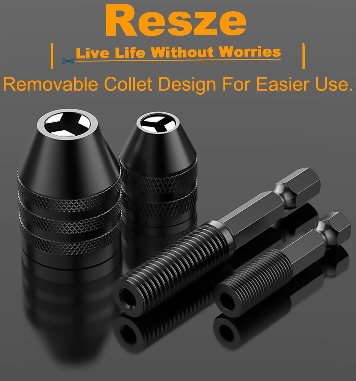 Resze Keyless Drill Chuck Adapter – 3Pcs Chucks for Impact Black