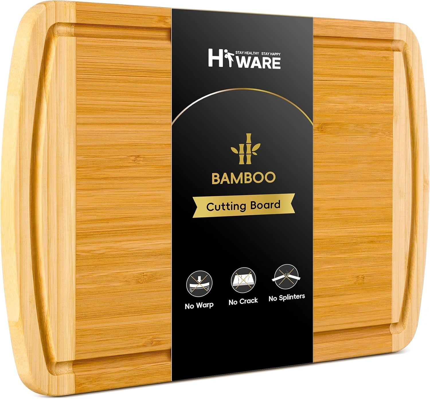 Large Wooden Cutting Board for Kitchen Meal Prep & Serving – Bamboo Cutting B…