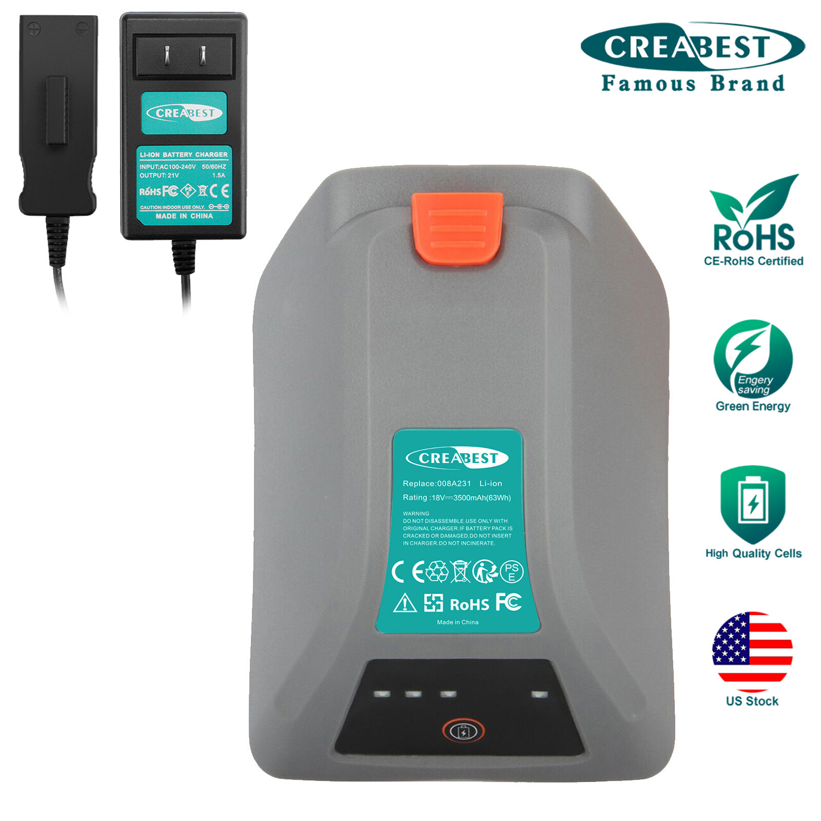 3.5Ah 18V Li-ion Battery/Charger For Gardena 8025-20 Comfort 35 roll-up auto Li