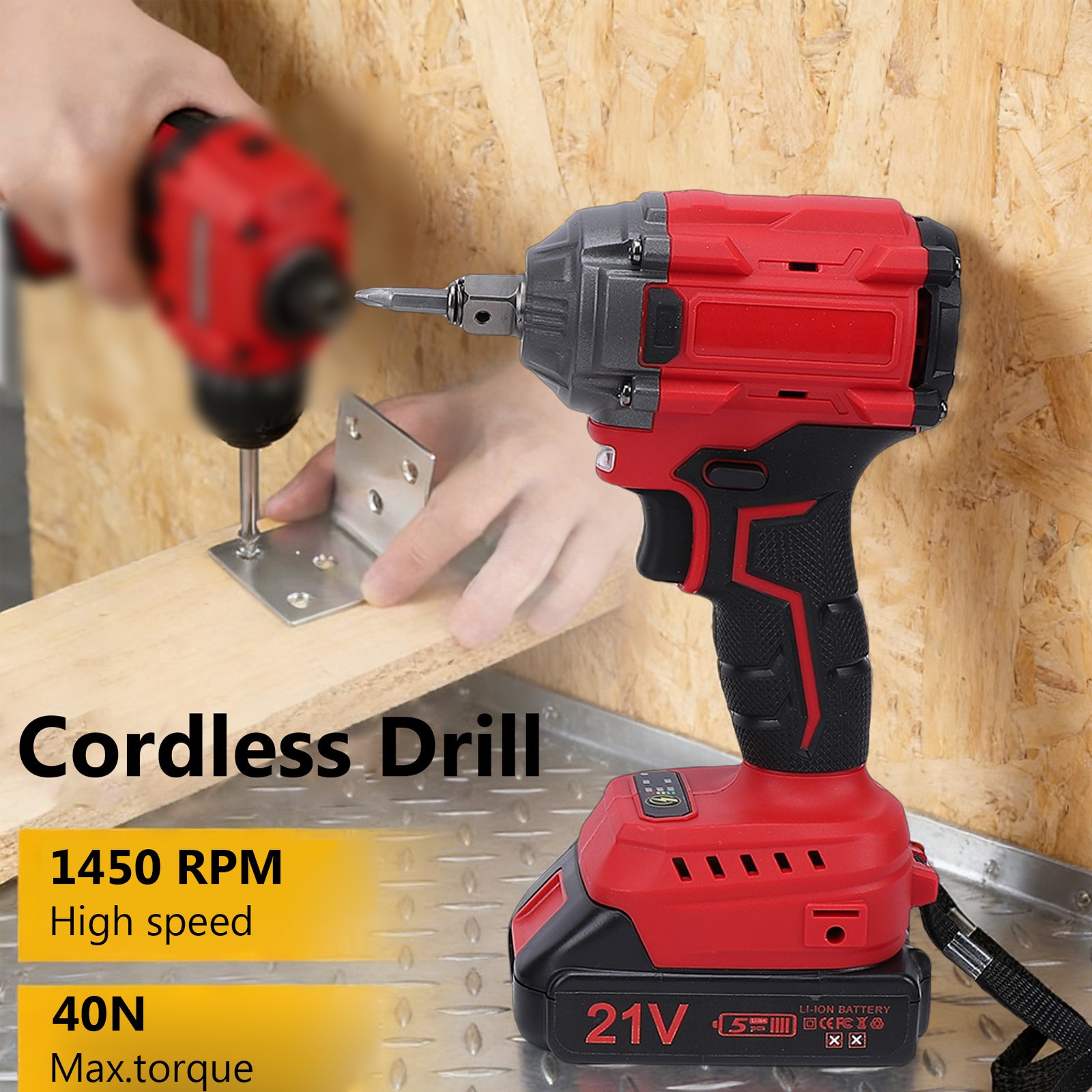Cordless Impact Wrench and Impact Drill Set Dual 1.3Ah Batteries Speed Adjustabl